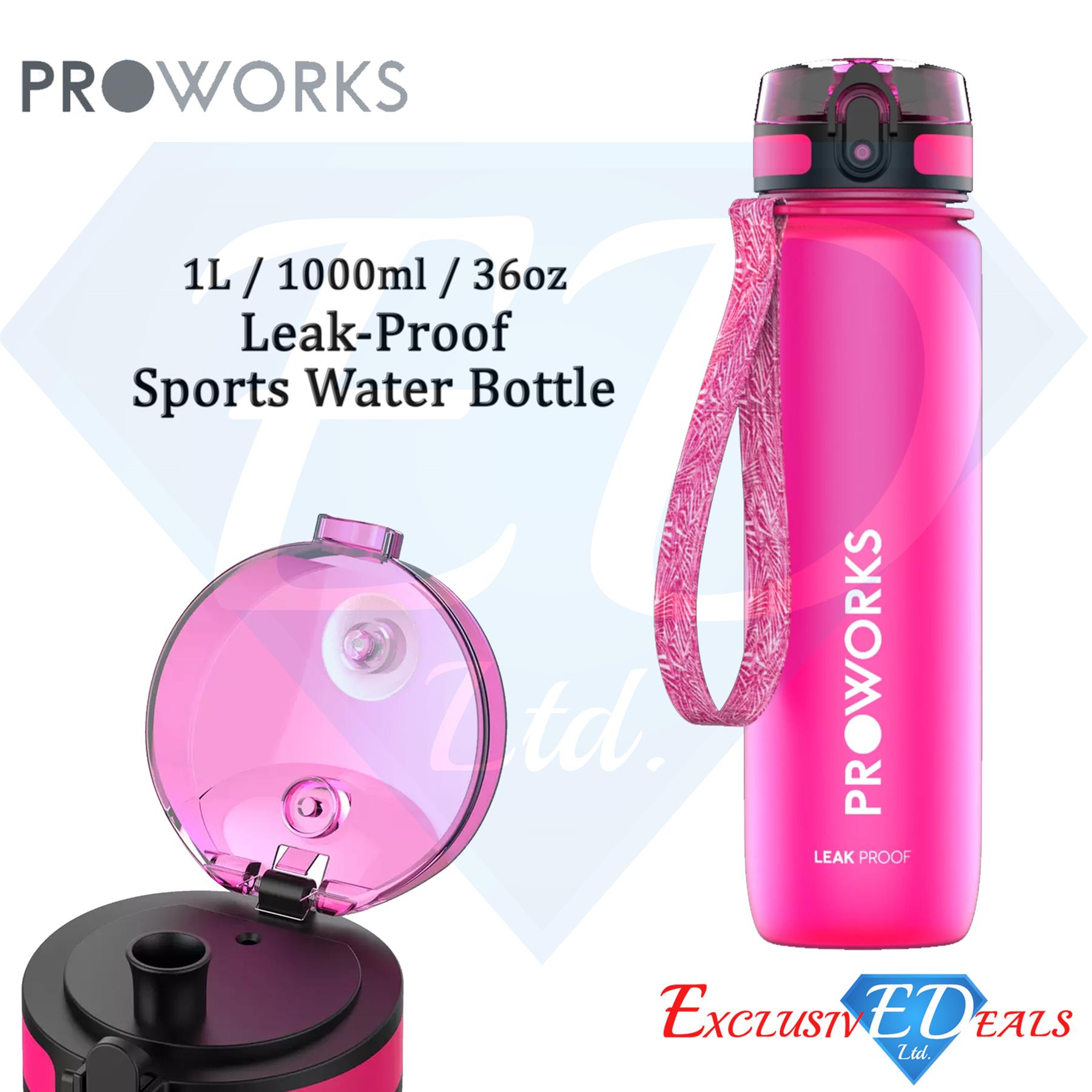 Botella de agua sin fugas 1L Proworks botella deportiva de plástico correa de mano sin BPA - Imagen 30 de 40