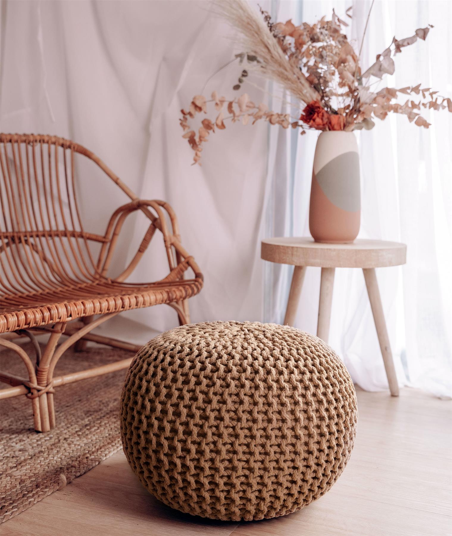 Chunky Knitted Pouffe Braided Beans Ottoman Footstool Round Moroccan Cushion50cm - Picture 44 of 53