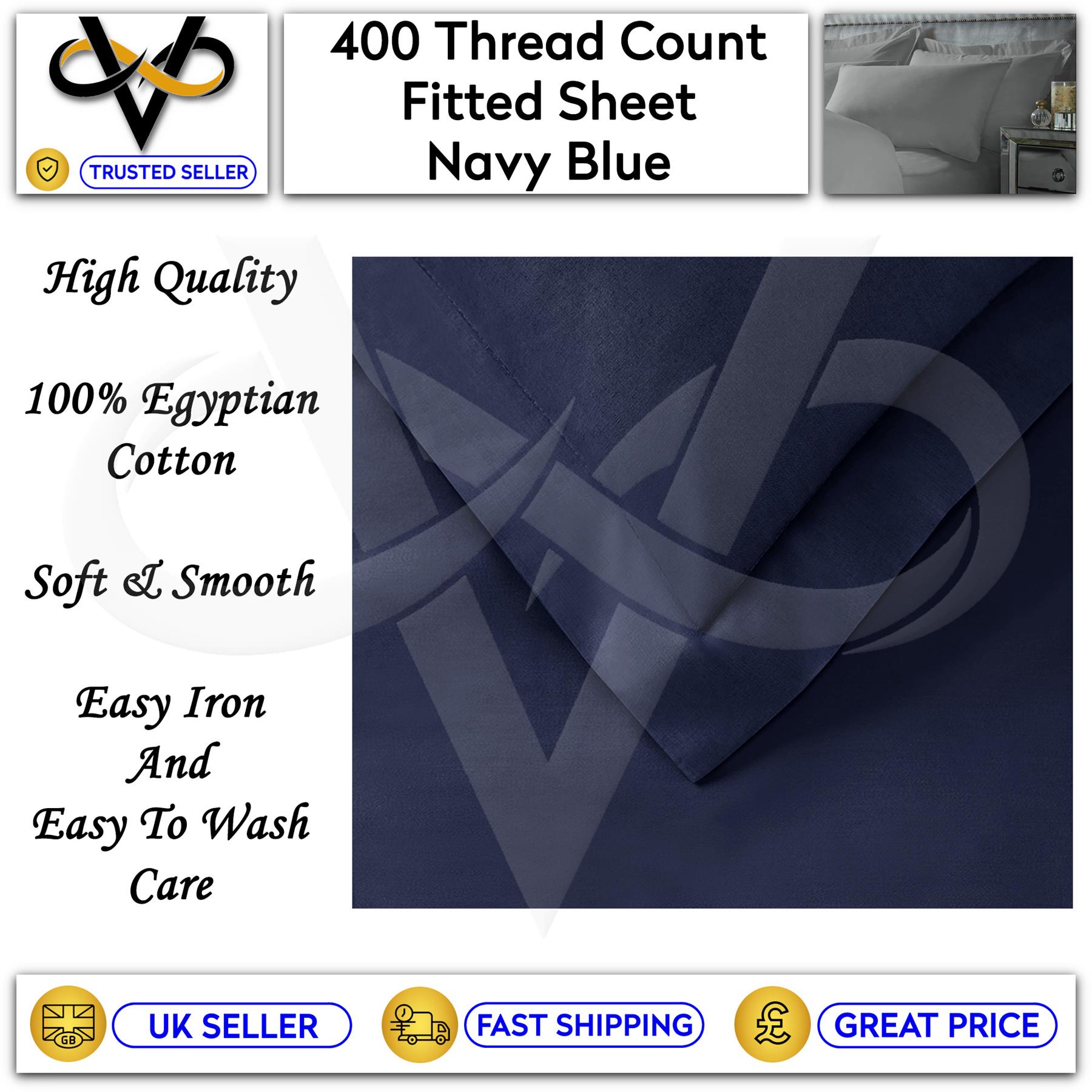 Luxury 400 TC Plain Dyed Fitted Bed Sheets 100% Pure Egyptian Cotton All Sizes - Picture 8 of 11