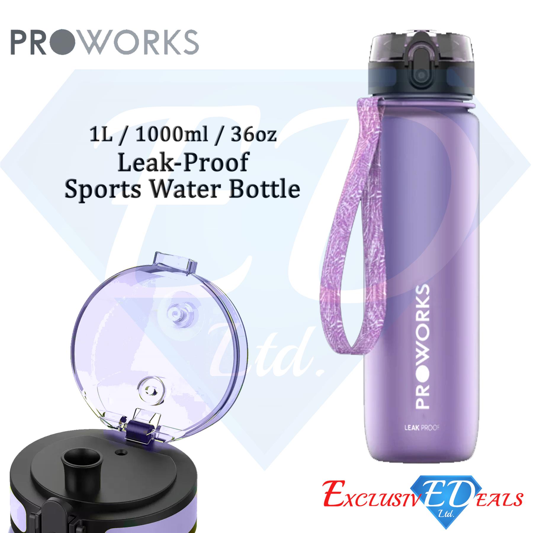 Botella de agua sin fugas 1L Proworks botella deportiva de plástico correa de mano sin BPA - Imagen 33 de 40