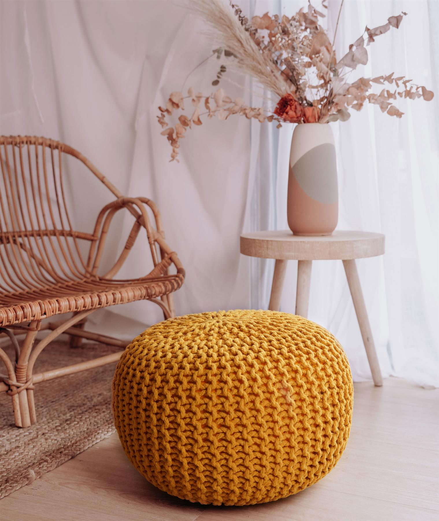 Chunky Knitted Pouffe Braided Beans Ottoman Footstool Round Moroccan Cushion50cm - Picture 29 of 53