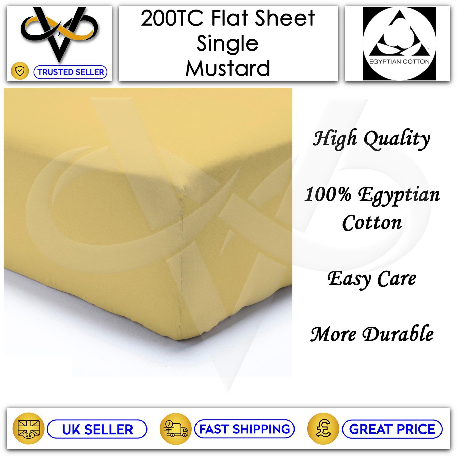 200 TC Bedsheets Mustard Flat Sheets 100% Egyptian Cotton High Quality - Picture 2 of 7