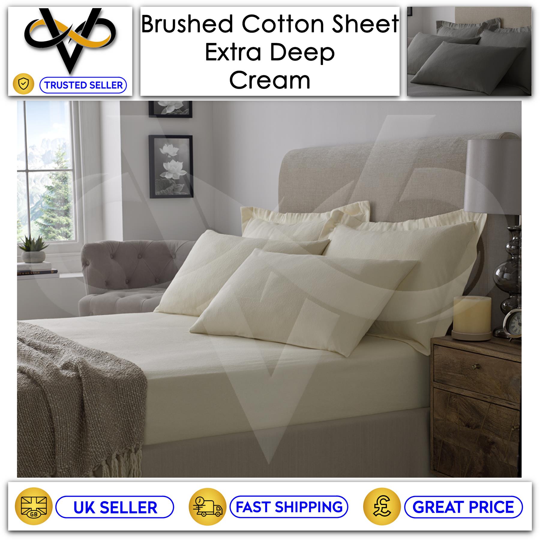 Flannelette 100% Brushed Cotton Extra Deep Fitted Bedsheets 40cm or Pillowcases - Picture 5 of 11