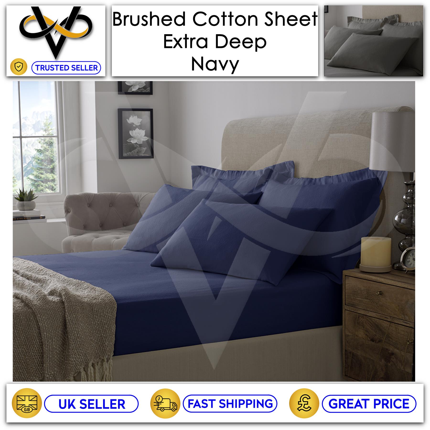 Flannelette 100% Brushed Cotton Extra Deep Fitted Bedsheets 40cm or Pillowcases - Picture 9 of 11