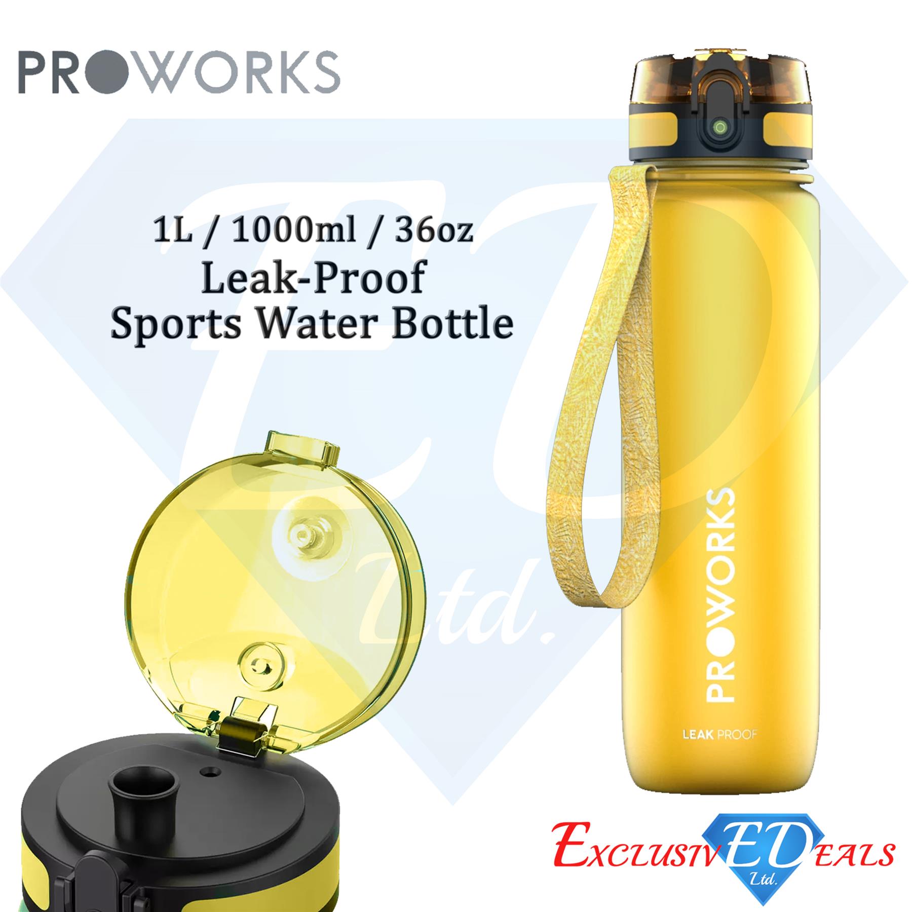 Botella de agua sin fugas 1L Proworks botella deportiva de plástico correa de mano sin BPA - Imagen 37 de 40