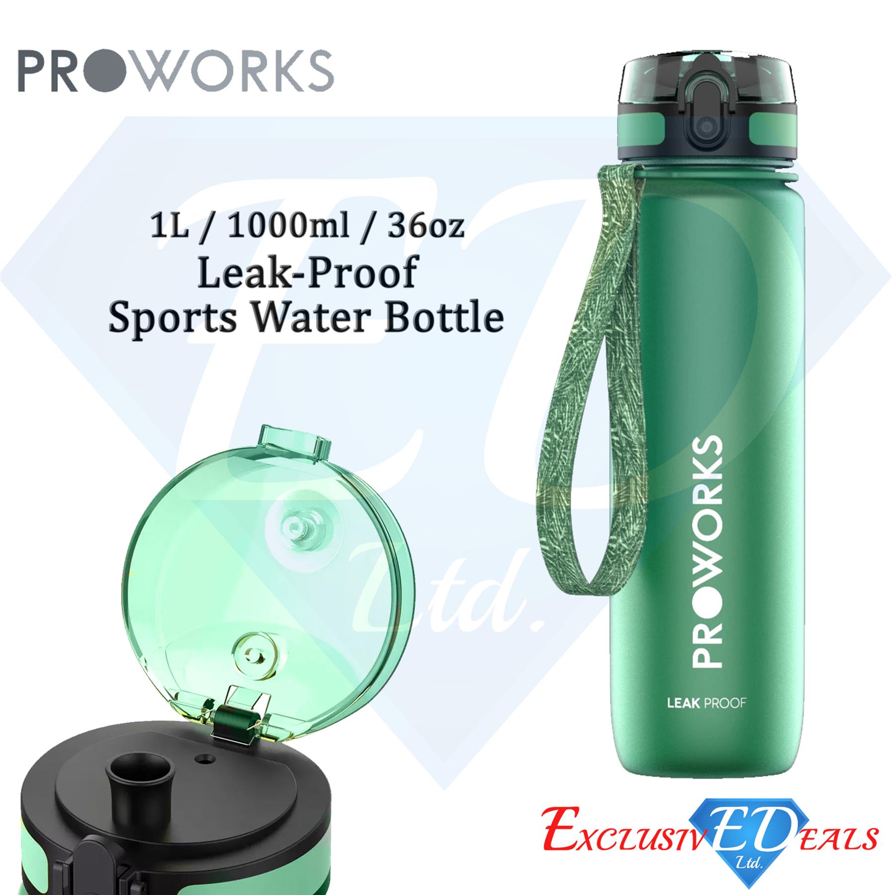 Botella de agua sin fugas 1L Proworks botella deportiva de plástico correa de mano sin BPA - Imagen 26 de 40