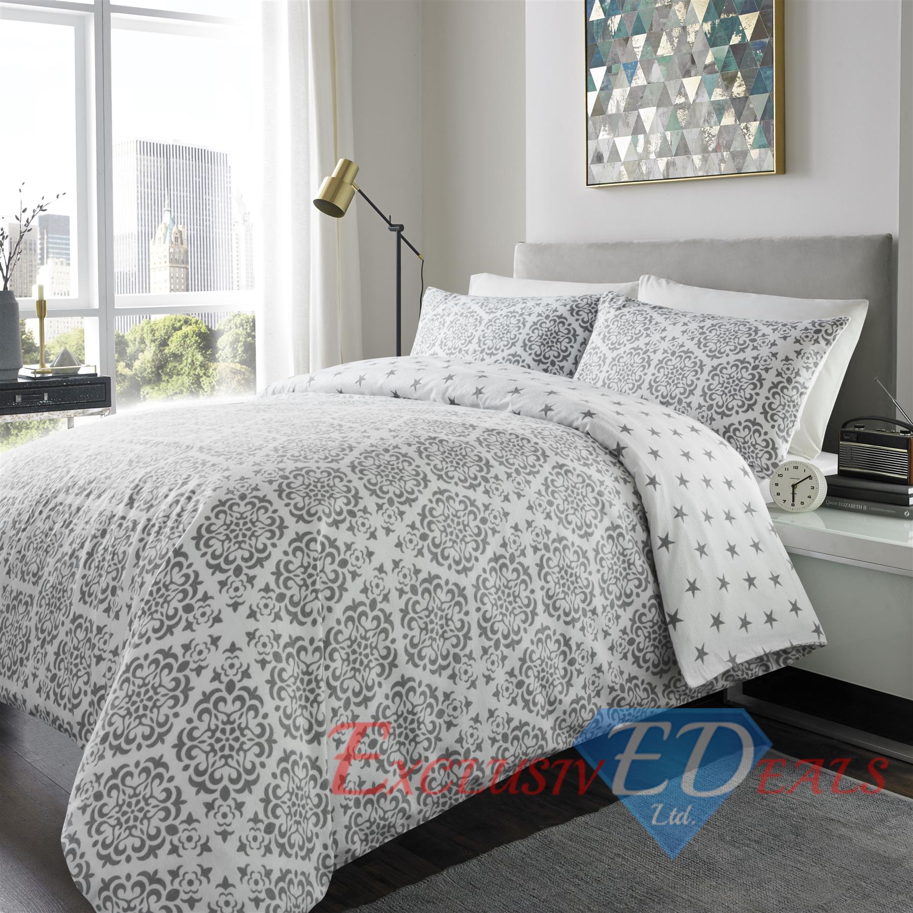 Flannelette Printed Duvet Cover Set 100% Brushed Cotton Reversible & Pillowcases - Picture 7 of 20