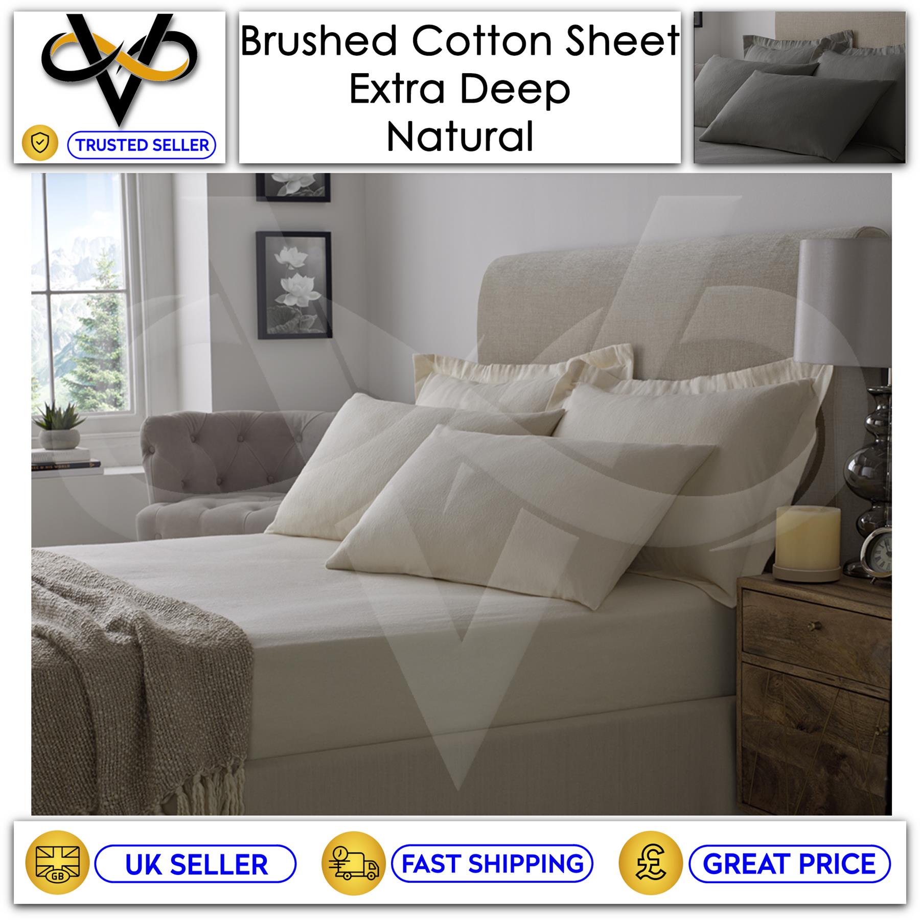 Flannelette 100% Brushed Cotton Extra Deep Fitted Bedsheets 40cm or Pillowcases - Picture 8 of 11