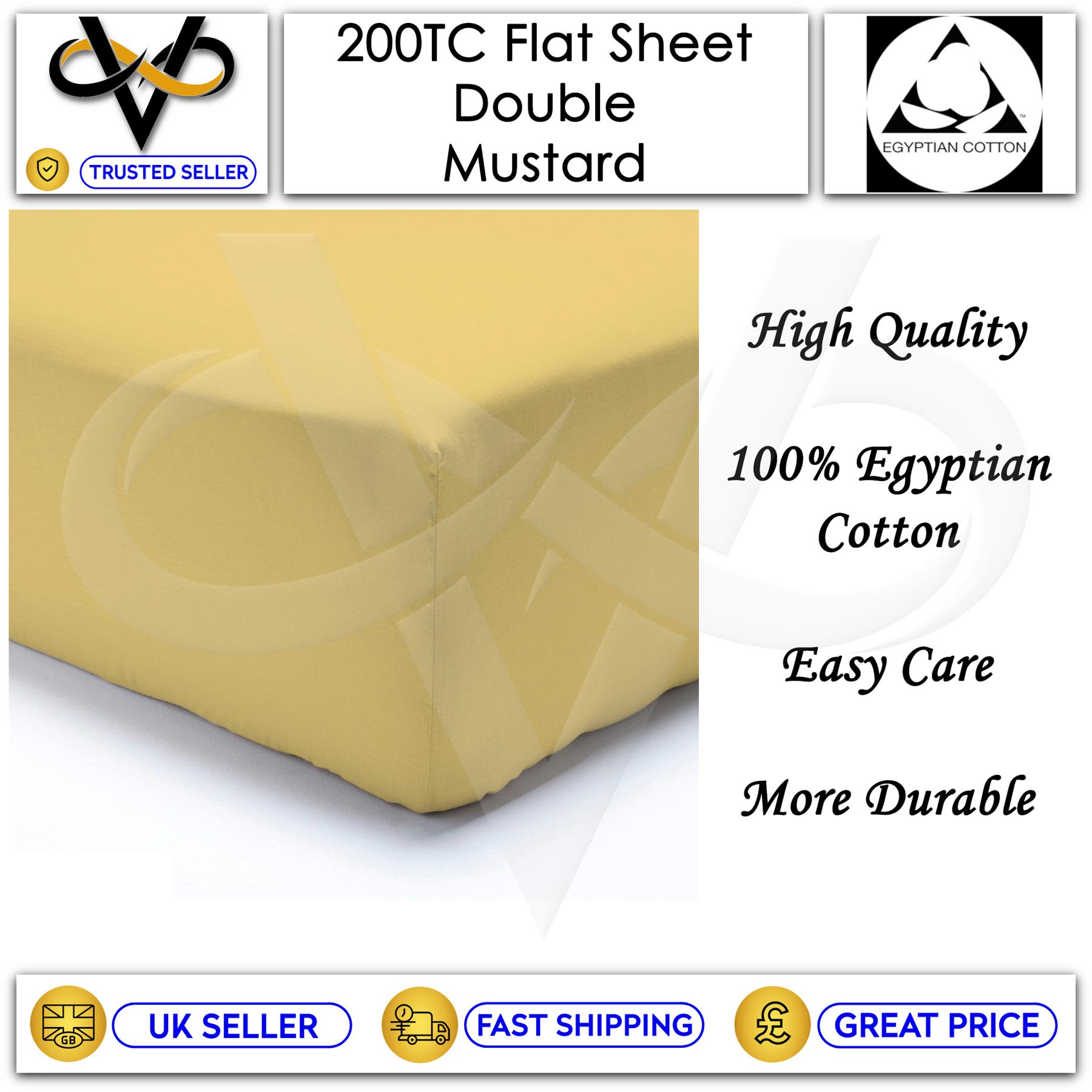 200 TC Bedsheets Mustard Flat Sheets 100% Egyptian Cotton High Quality - Picture 3 of 7