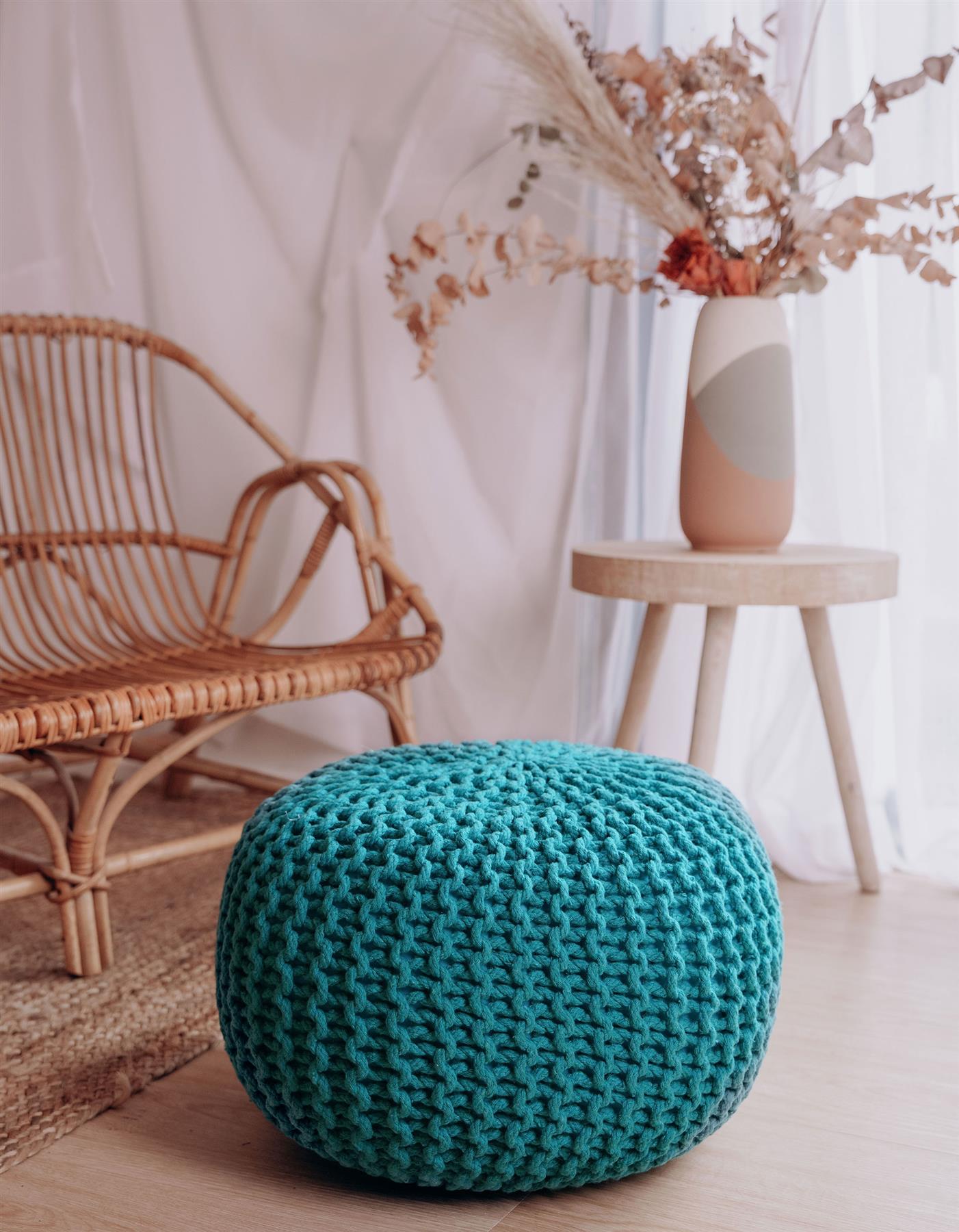 Chunky Knitted Pouffe Braided Beans Ottoman Footstool Round Moroccan Cushion50cm - Picture 49 of 53