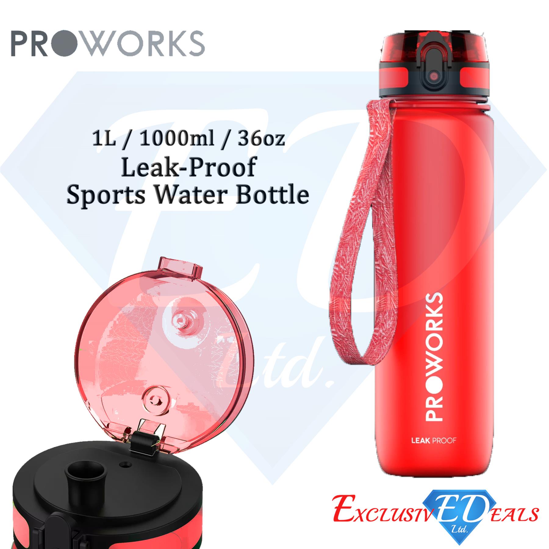 Botella de agua sin fugas 1L Proworks botella deportiva de plástico correa de mano sin BPA - Imagen 22 de 40