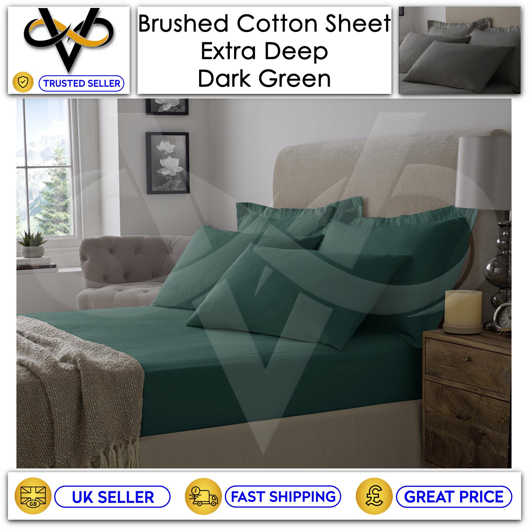 Flannelette 100% Brushed Cotton Extra Deep Fitted Bedsheets 40cm or Pillowcases - Picture 6 of 11