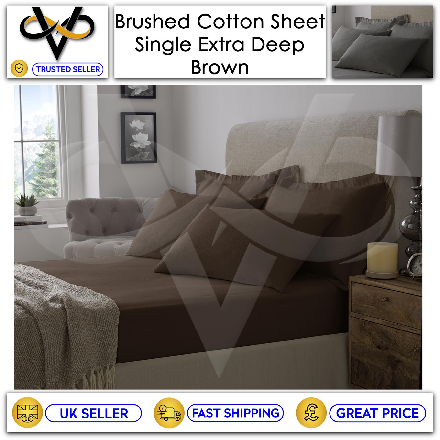 Flannelette 100% Brushed Cotton Extra Deep Fitted Bedsheets 40cm or Pillowcases - Picture 3 of 11