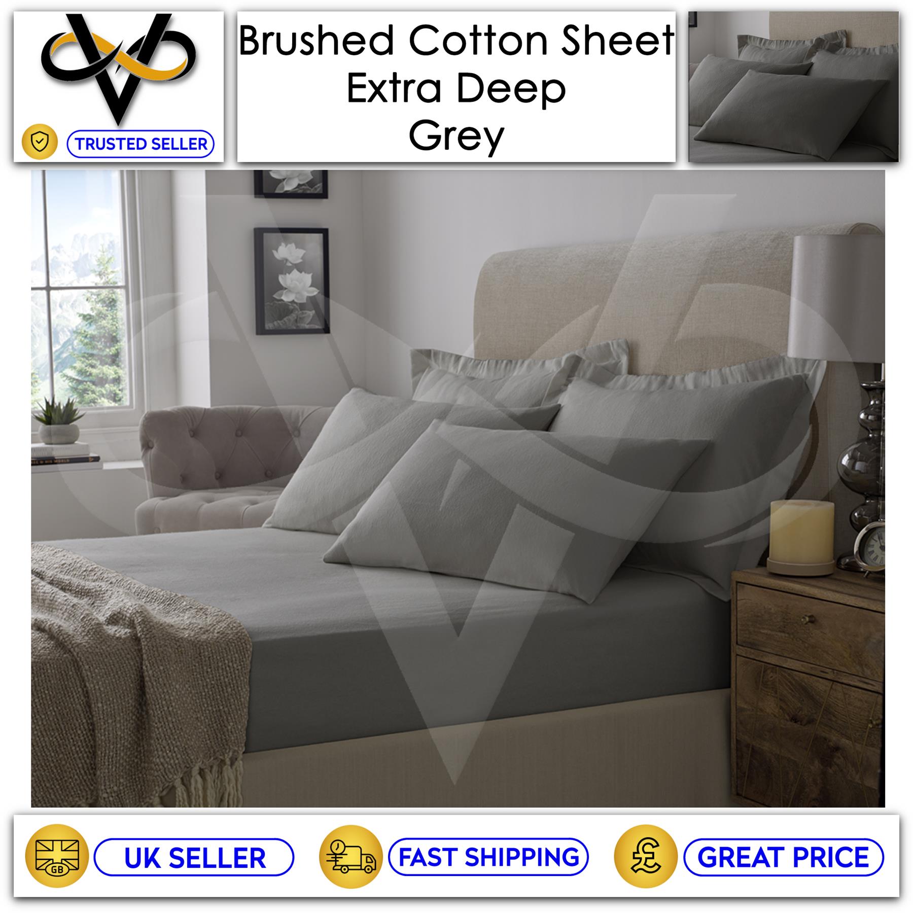 Flannelette 100% Brushed Cotton Extra Deep Fitted Bedsheets 40cm or Pillowcases - Picture 7 of 11