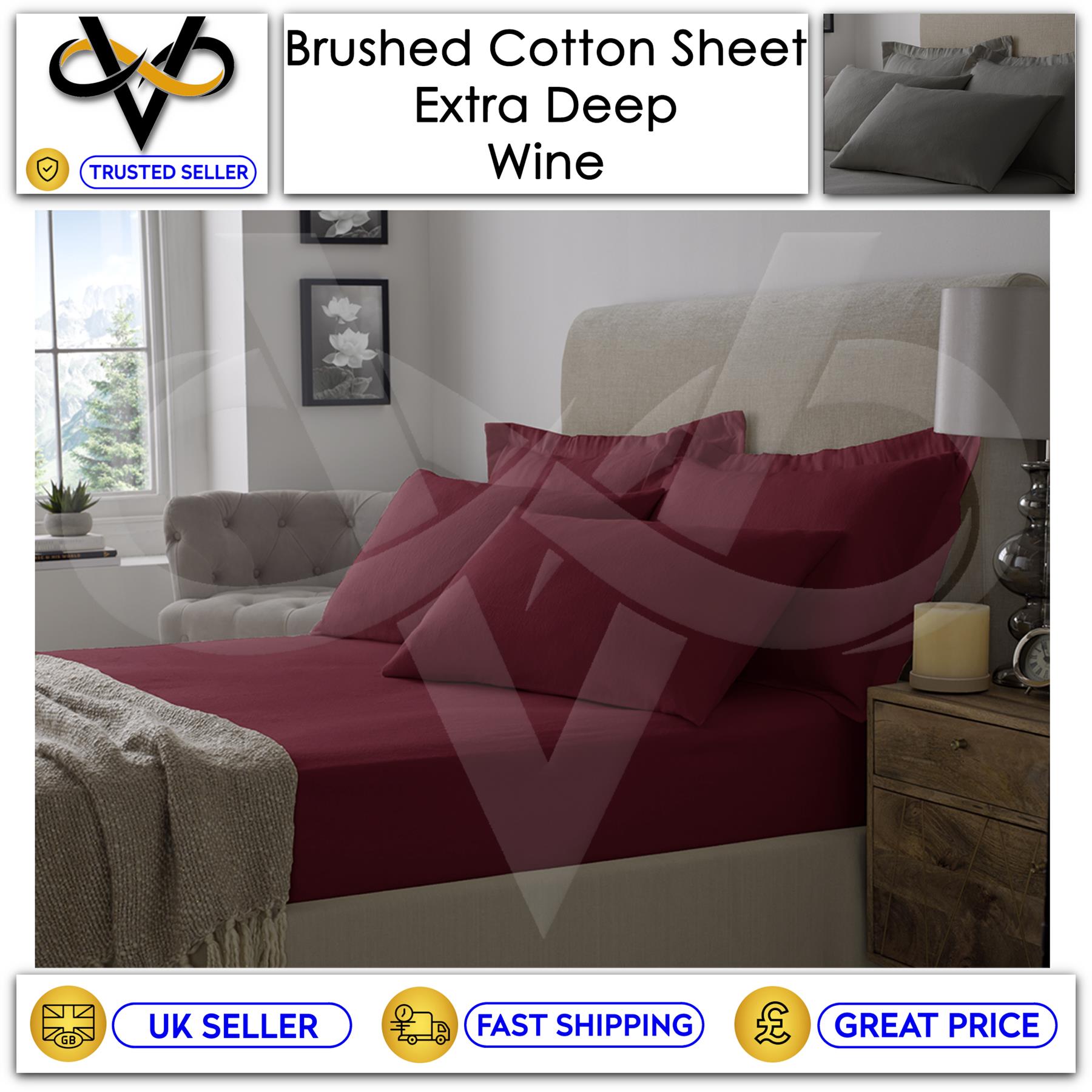 Flannelette 100% Brushed Cotton Extra Deep Fitted Bedsheets 40cm or Pillowcases - Picture 11 of 11