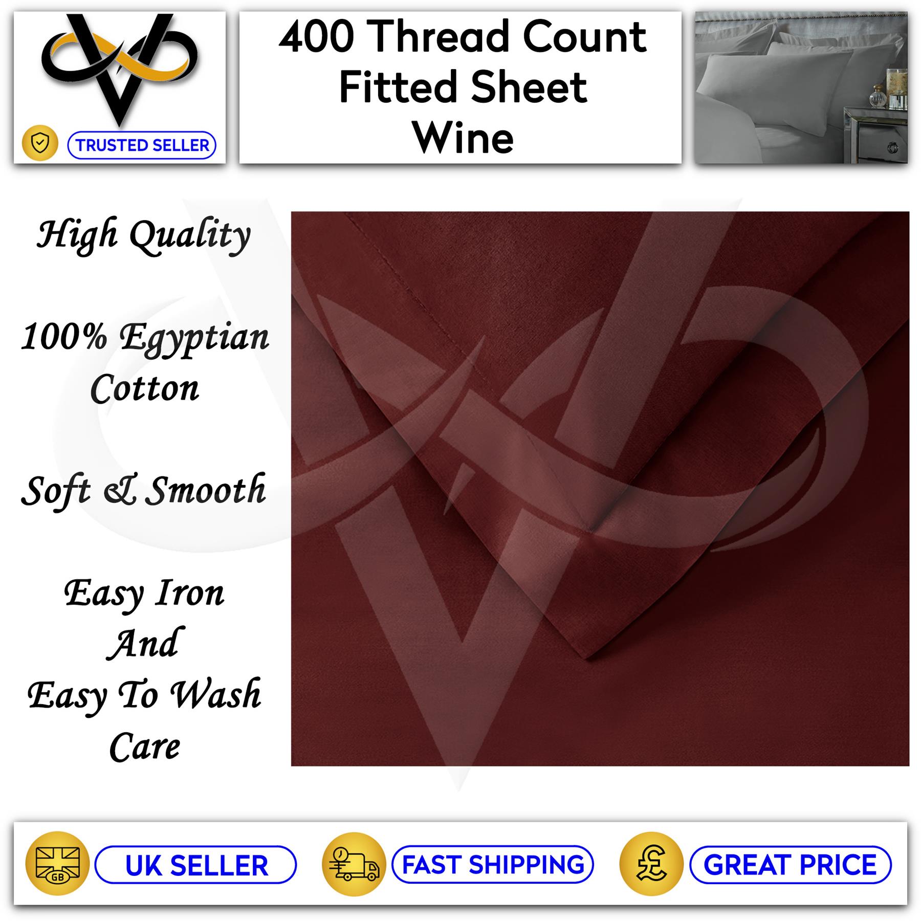 Luxury 400 TC Plain Dyed Fitted Bed Sheets 100% Pure Egyptian Cotton All Sizes - Picture 11 of 11