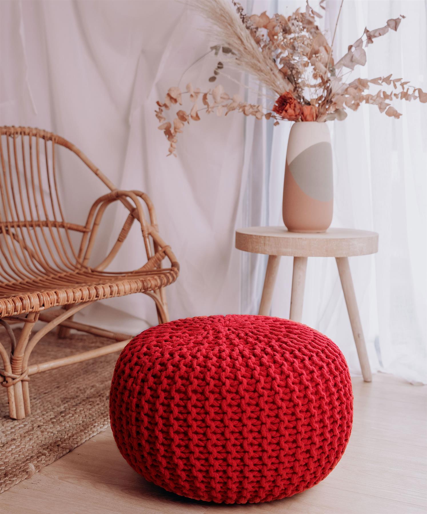 Chunky Knitted Pouffe Braided Beans Ottoman Footstool Round Moroccan Cushion50cm - Picture 34 of 53