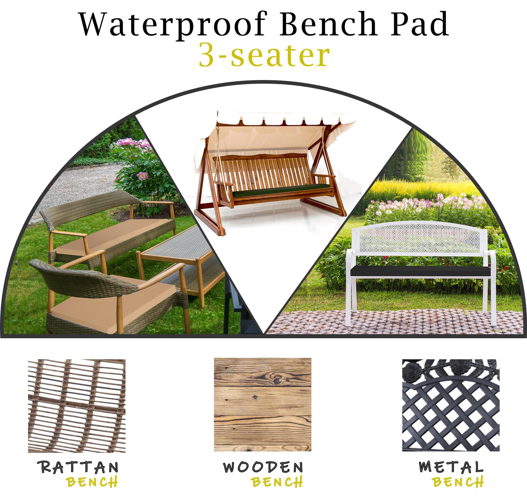 Water-Resistant Outdoor Bench Pad 2-4 Seater Cushion Seat Patio Garden Furniture - Picture 78 of 88