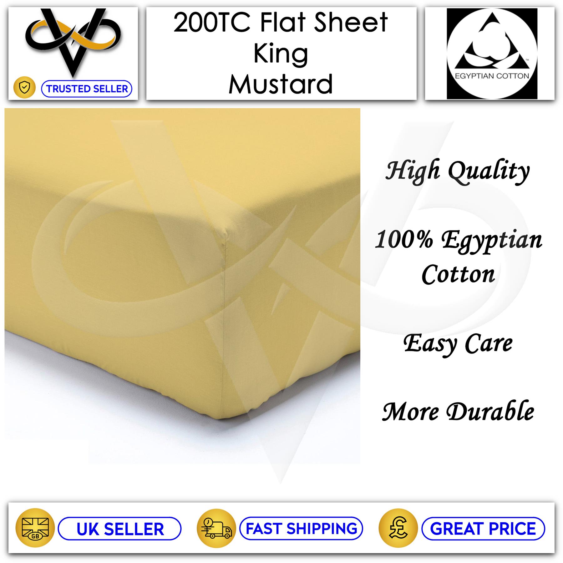 200 TC Bedsheets Mustard Flat Sheets 100% Egyptian Cotton High Quality - Picture 4 of 7