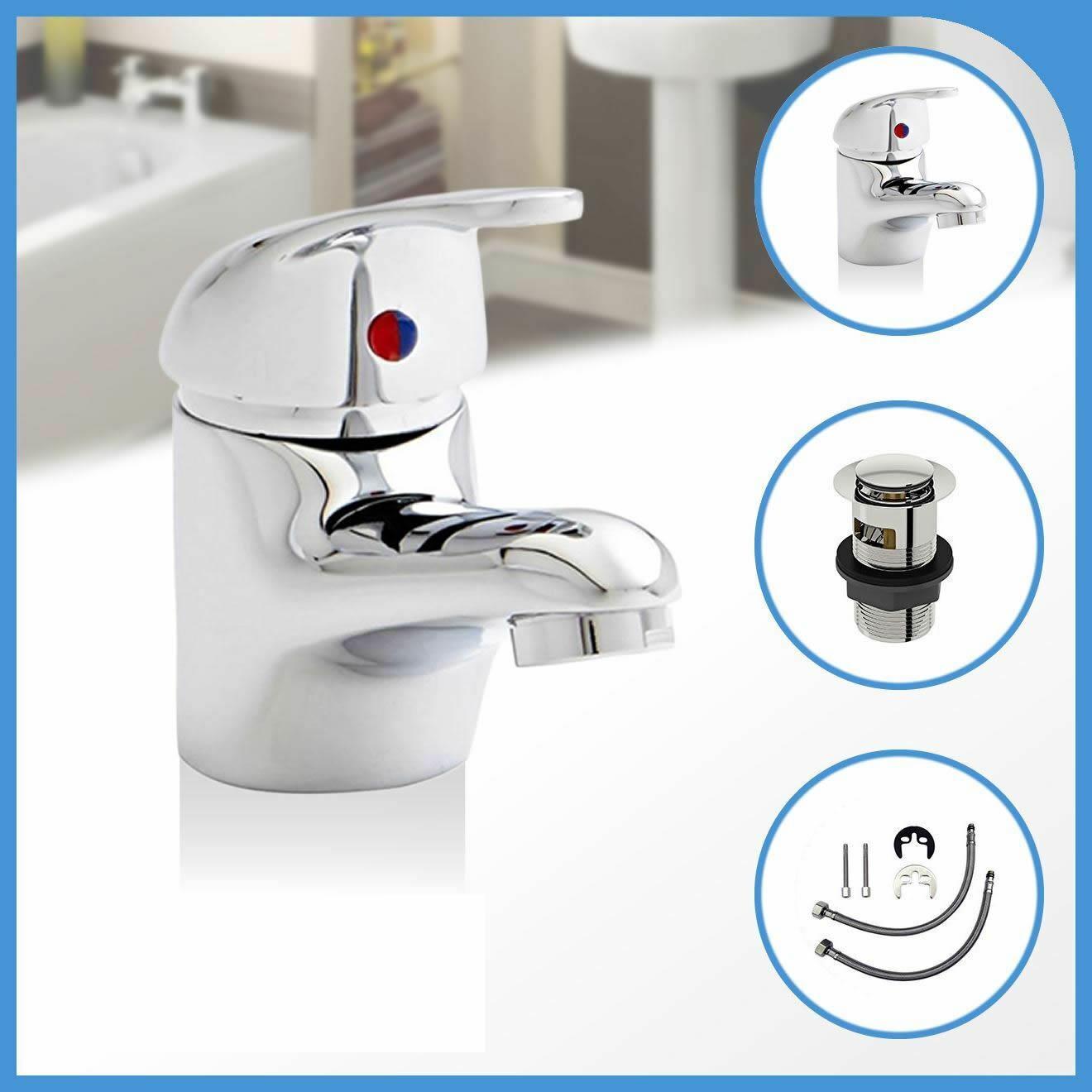 Modern Bathroom Taps Chrome Sink Brass Mono Basin Mixer Tap + Free