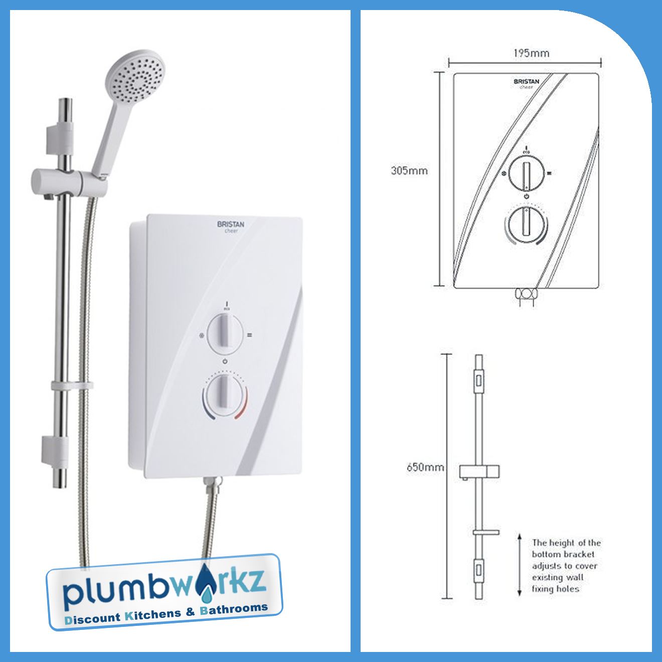 Bristan Electric Showers Multifunctional Head Digital Display Riser