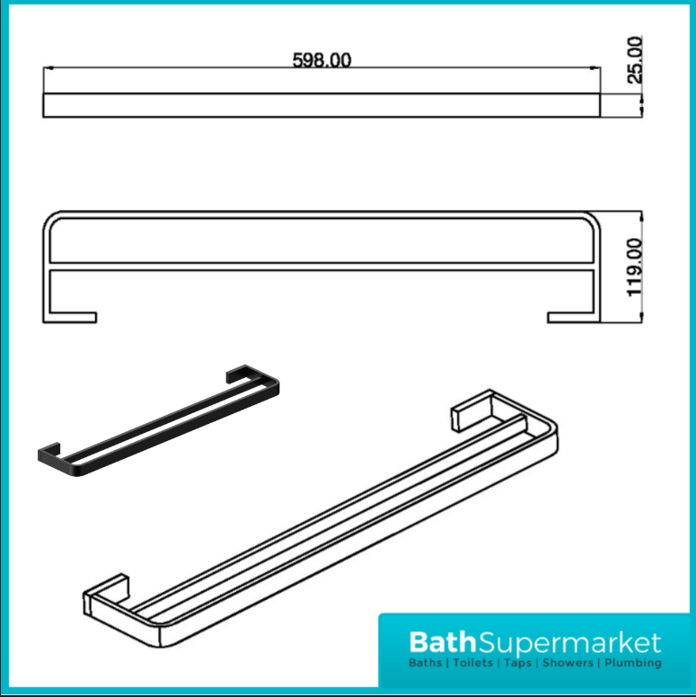 Matt Black Wall Mounted Bathroom Accessories - Modern 10 Piece Choice - UK Stock - Picture 27 of 29