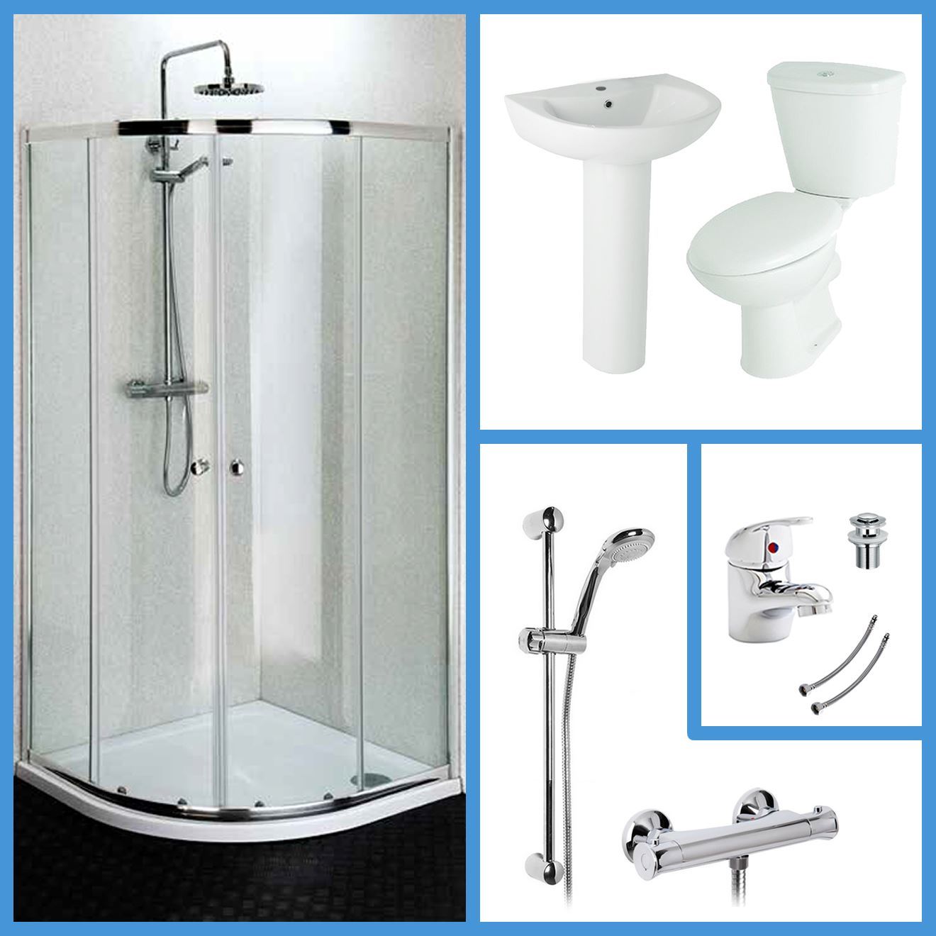 1200x800 Quadrant Shower Enclosure Basin Toilet Bathroom Suite Tap