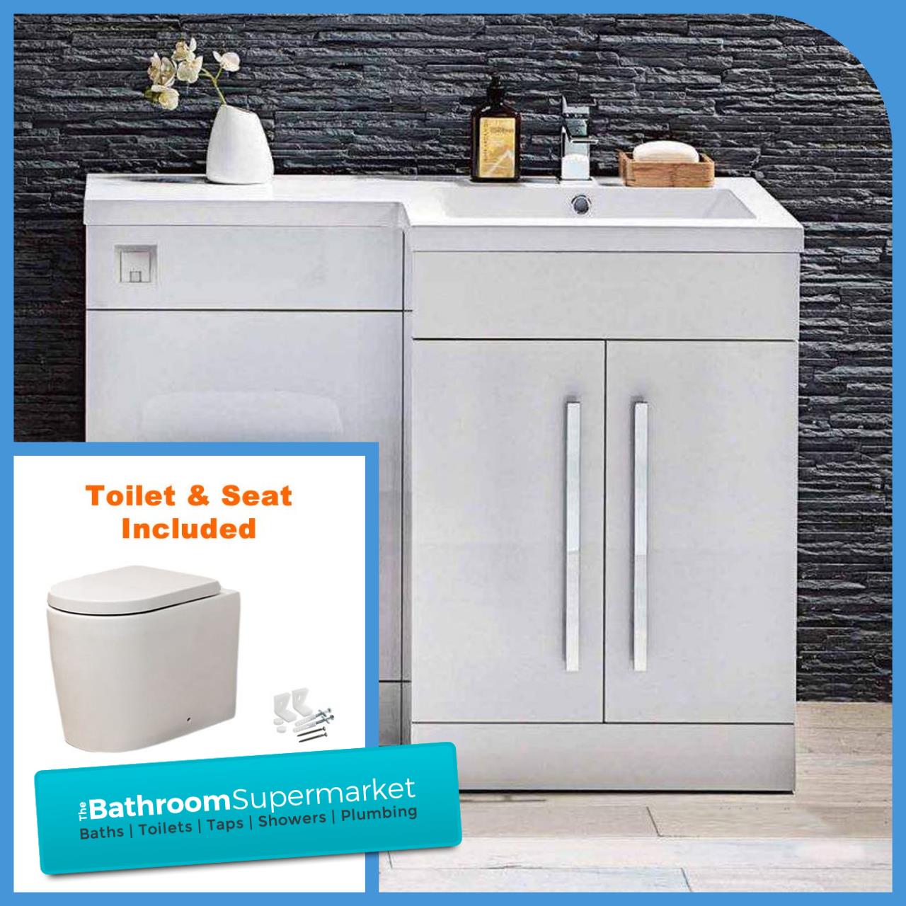 L Shape Grey 1100mm Bathroom Furniture Resin Basin Adam BTW Toilet