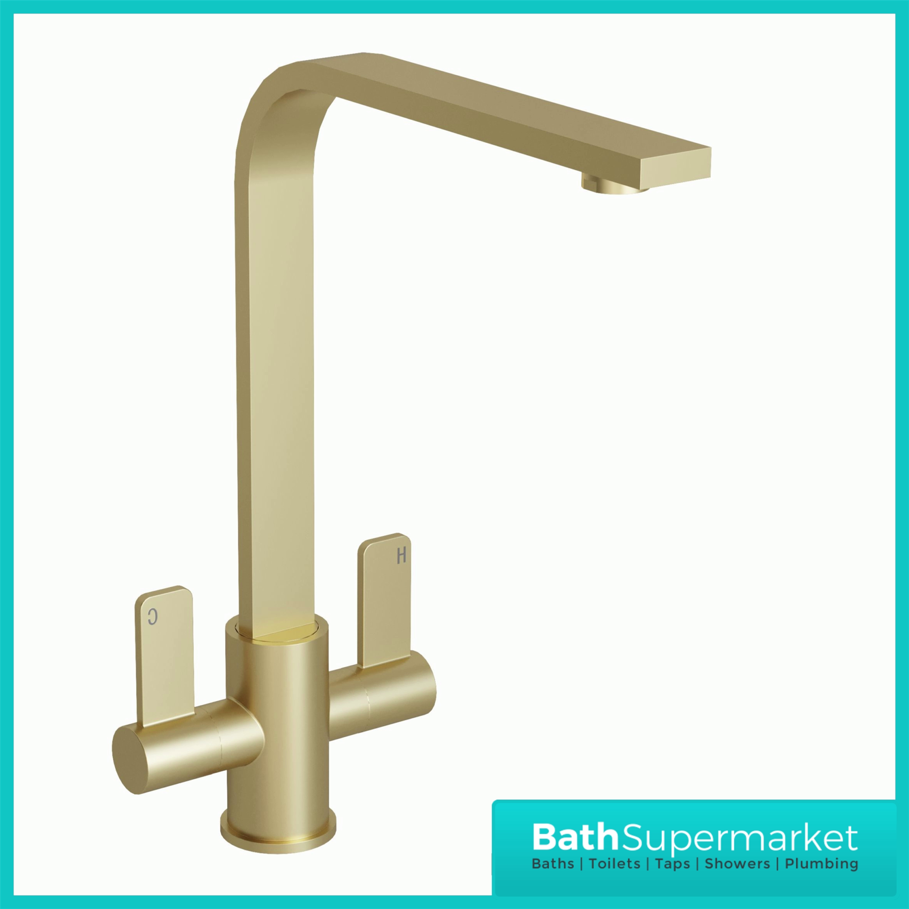 Modern Kitchen Sink Mixer Taps Swivel Spout Twin Lever Tap Mono Brushed Brass - Picture 6 of 10