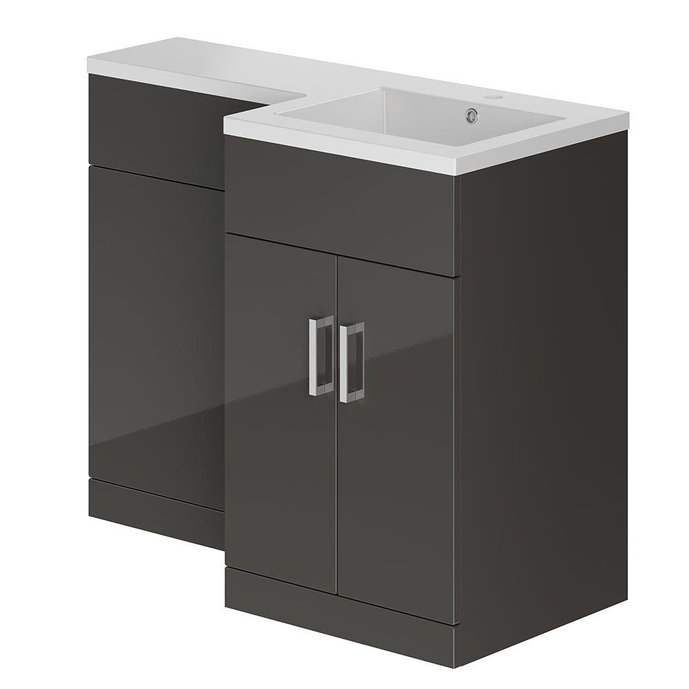 L Shape Bathroom Furniture BTW Toilet Left/Right Hand Vanity WC Unit Resin Basin