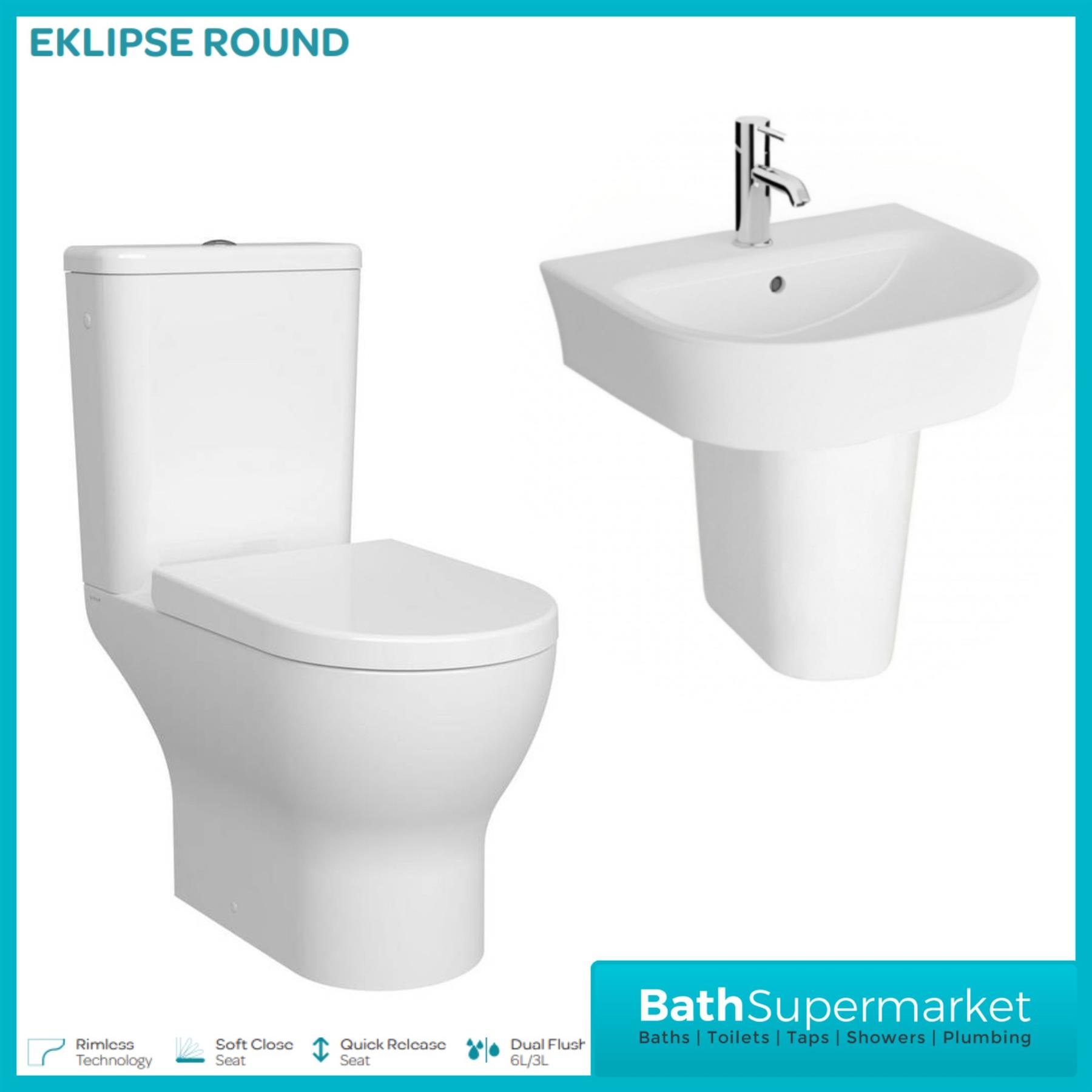 Bathroom Suite Close Coupled Toilet WC Basin Sink Full-Pedestal Rimless-Bidet - Picture 10 of 18