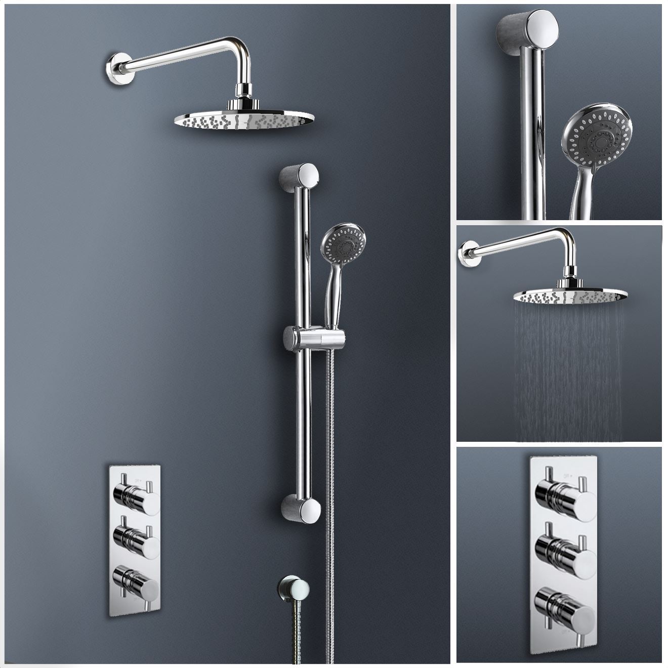 Square or Round Twin Head Chrome Thermostatic Mixer Shower Bathroom Bath Unit eBay