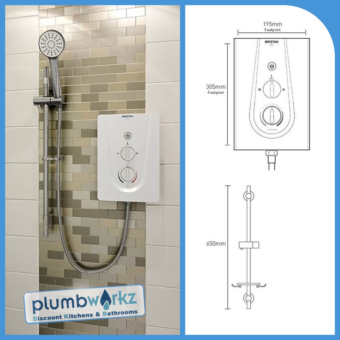 Bristan Electric Showers Multifunctional Head Digital Display Riser