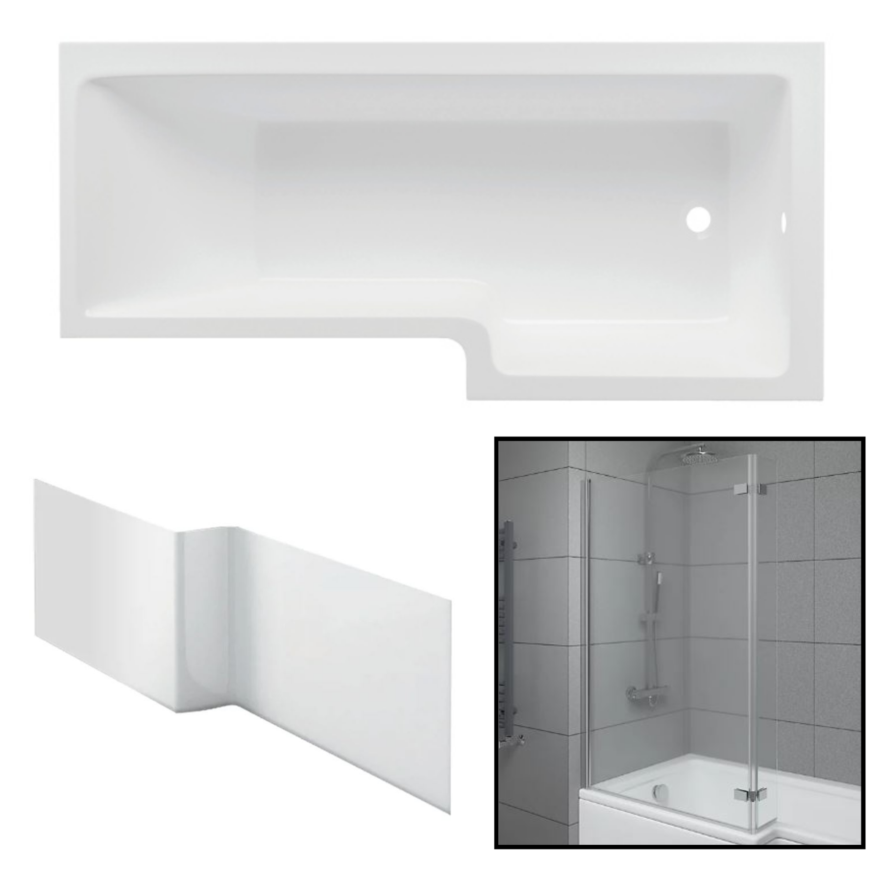 1600/1700/1800mm L Shaped Shower Bathtub Front & End Bath Panel Shower Screen - Picture 17 of 22