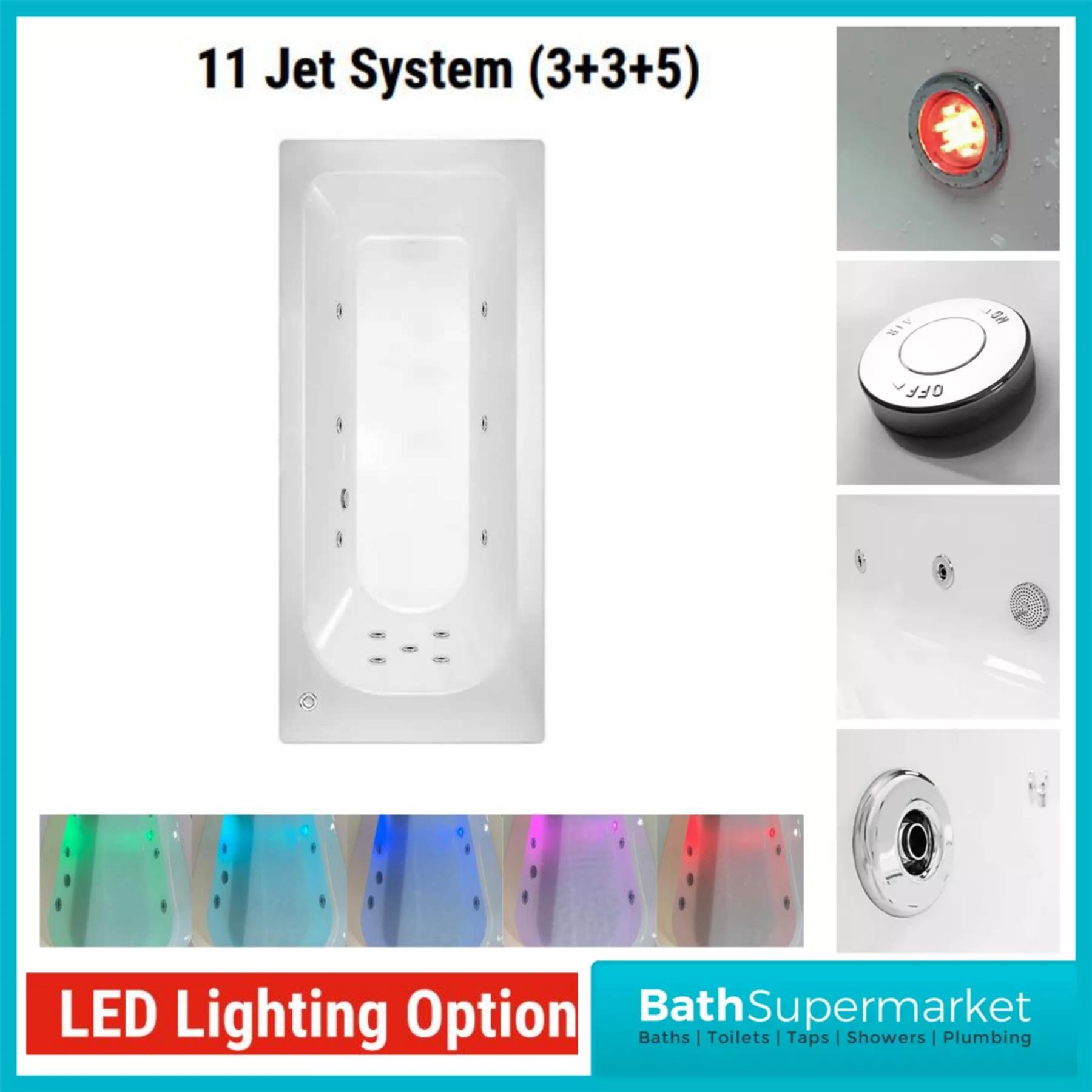 Round 1500mm x 700mm Single Ended Bath Tub Whirlpool Spa Lights 6-8-11 Jets - Picture 6 of 6