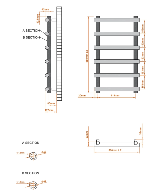 Towel Radiators Modern Bathroom Heated Towel Rail 850mm & 1150mm High X 500mm - Picture 8 of 10