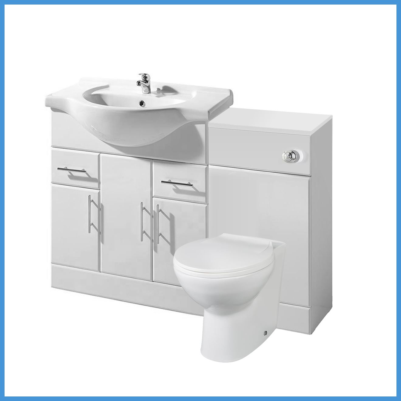 750MM GLOSS WHITE Bathroom Vanity Unit WC 500 Unit BTW Toilet