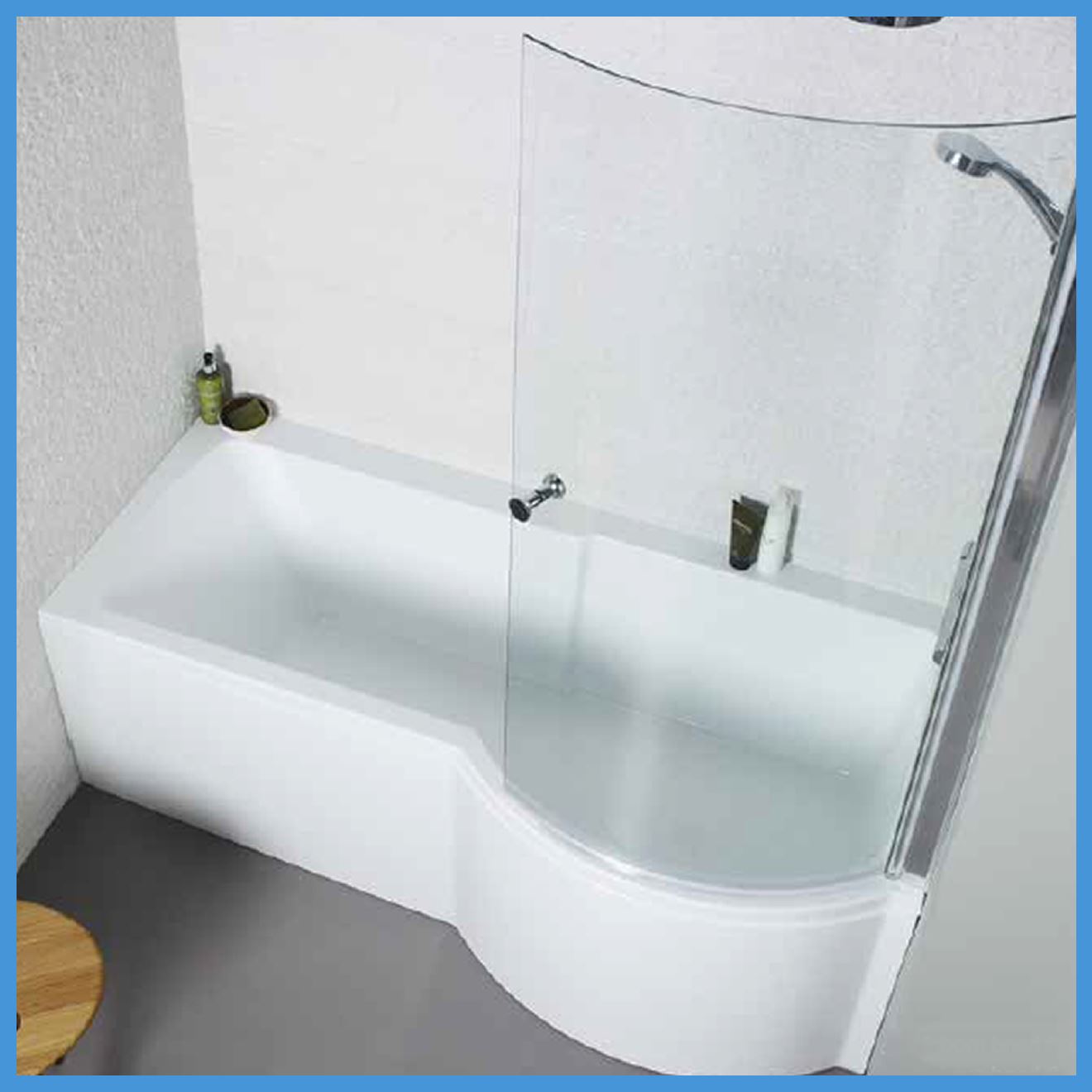 Left & Right Hand P Shaped Shower Bath & Screen 1700mm White Acrylic Bath Panels - Picture 6 of 8