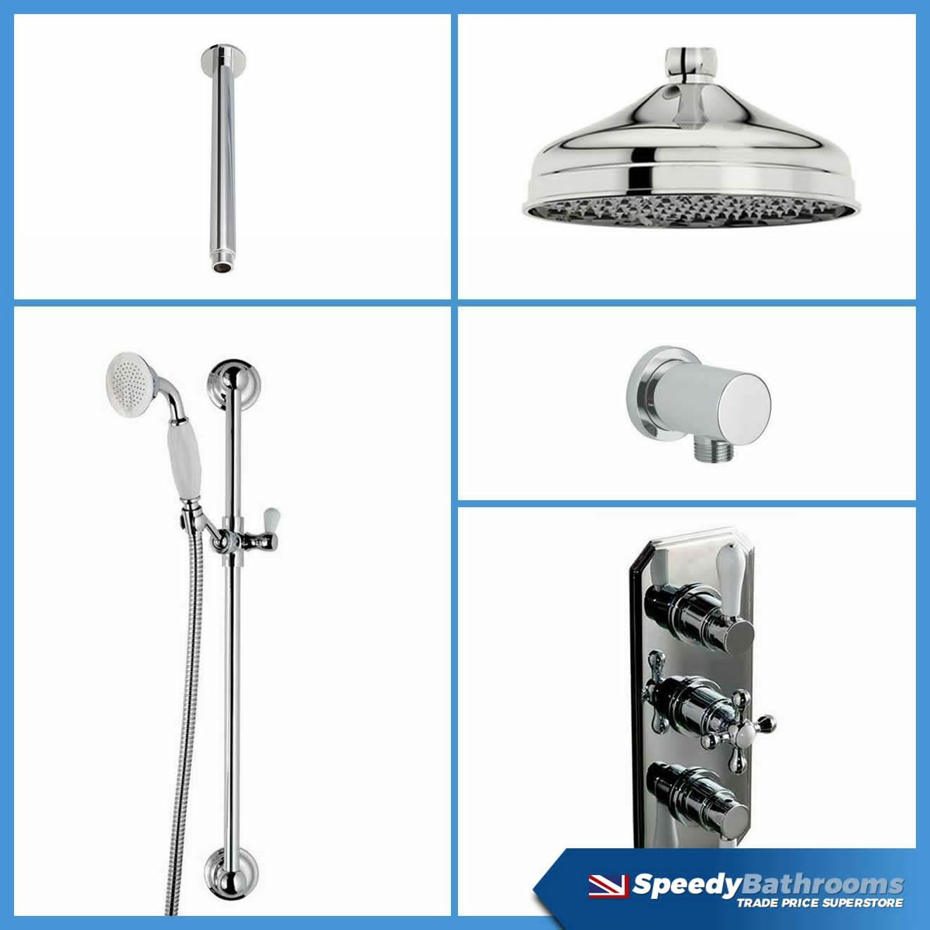 TRADITIONAL CHROME THERMOSTATIC Shower Mixer Head Triple Concealed