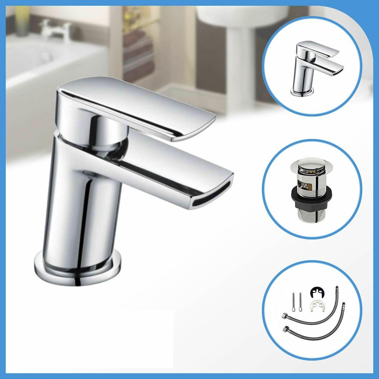 Modern Bathroom Taps Chrome Sink Brass Mono Basin Mixer Tap + Free ...