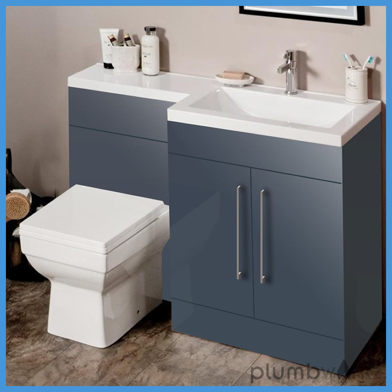 L Shape Anthracite Bathroom Furniture Suite Basin BTW ...