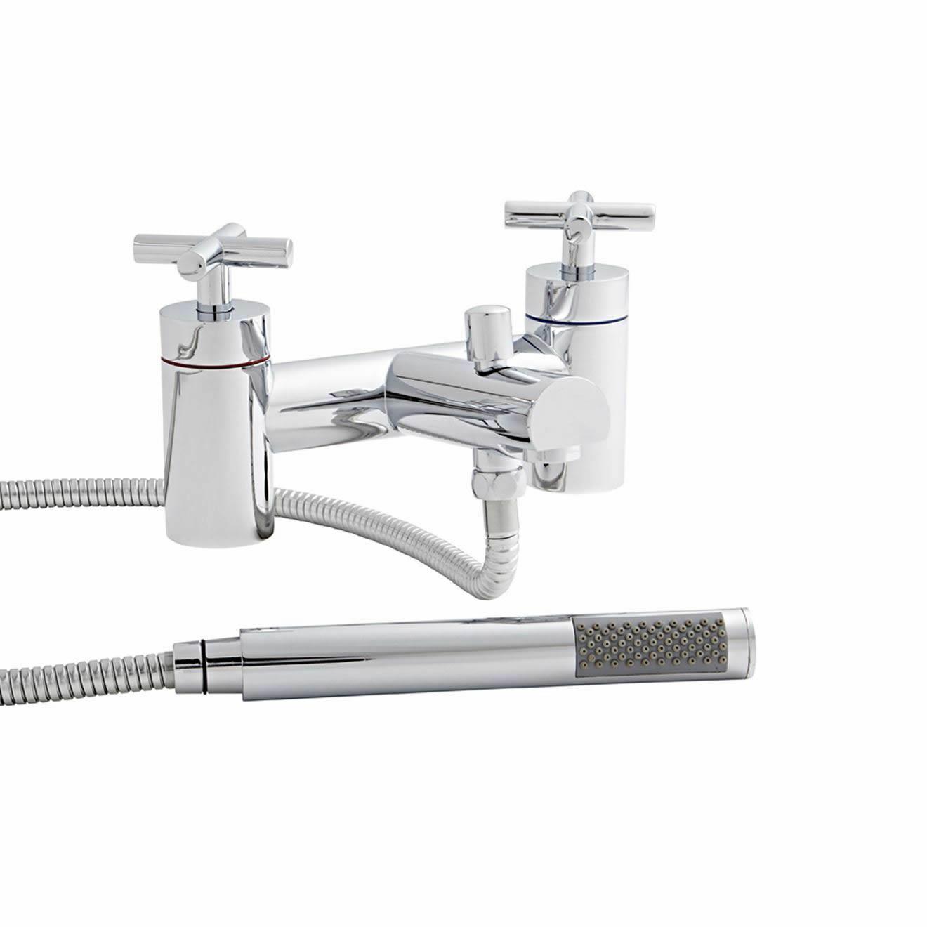 Modern Cross Head Chrome Mixer Taps Bath Filler Shower Bathroom & Waste