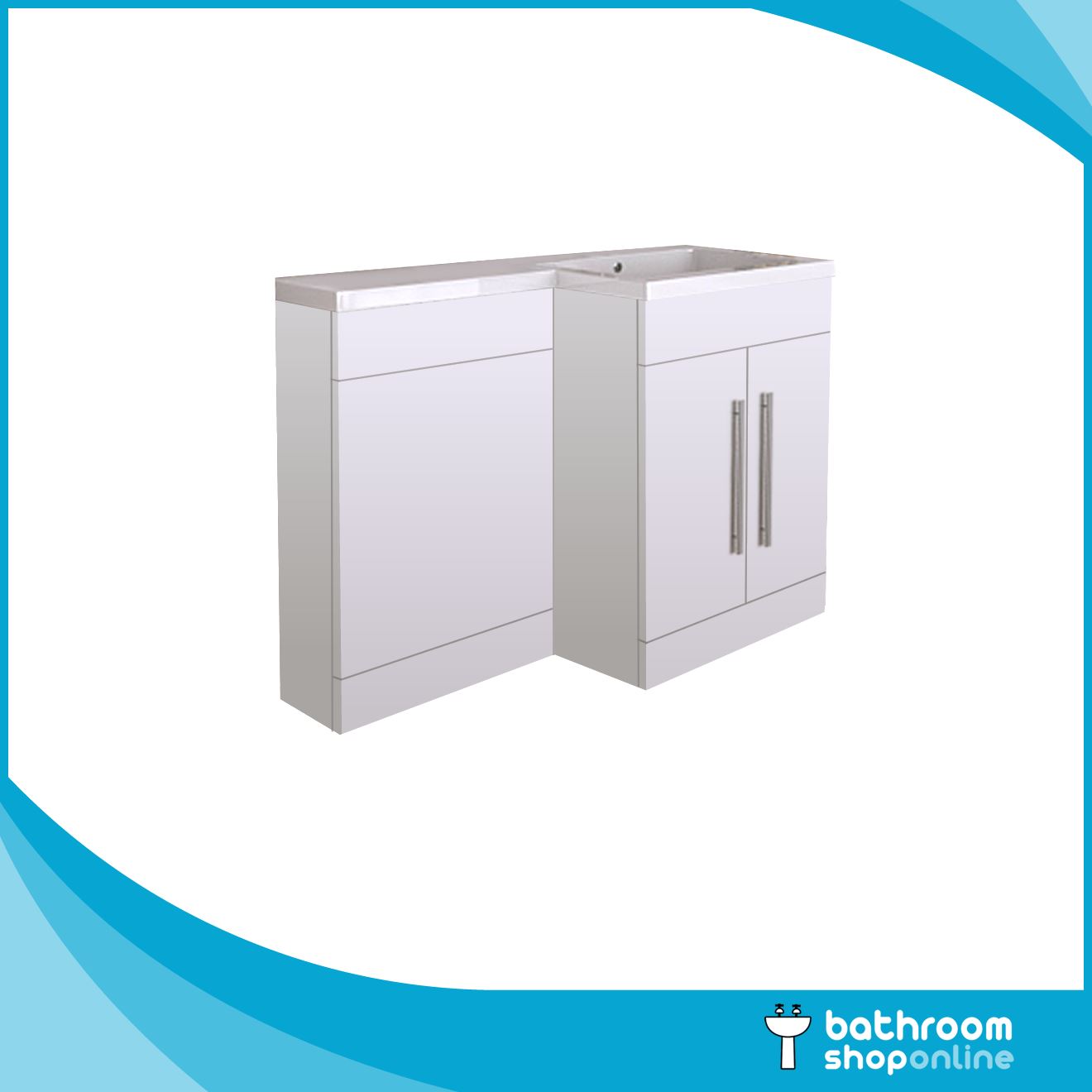 White L Shape Bathroom Furniture Suite BTW Toilet Vanity WC Unit Resin Basin