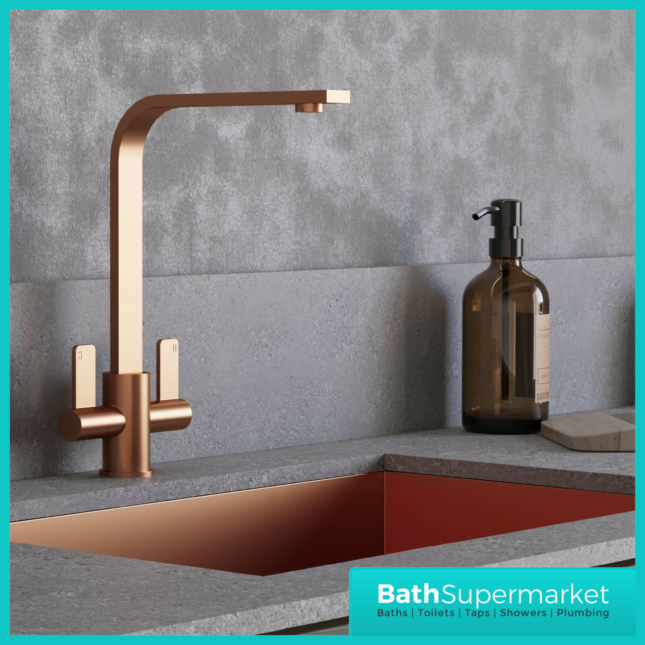 Modern Kitchen Sink Mixer Taps Swivel Spout Twin Lever Tap Mono Brushed Brass - Picture 10 of 10