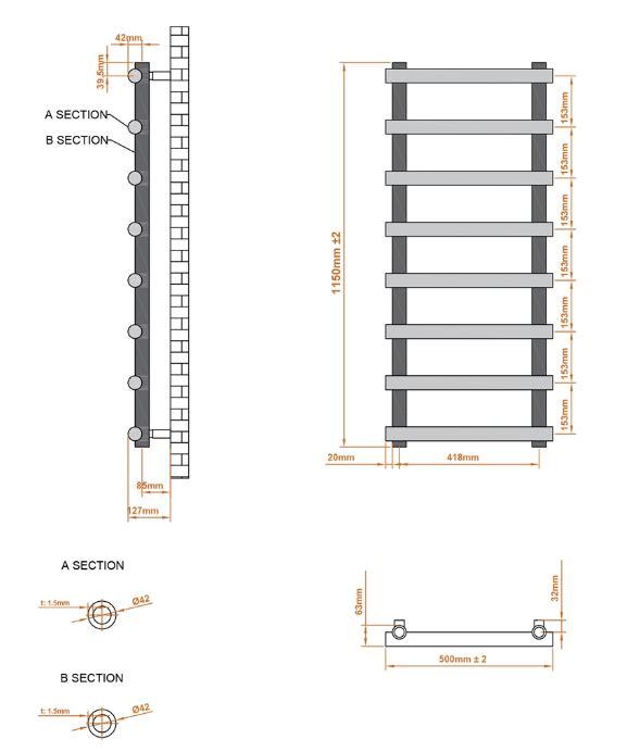 Towel Radiators Modern Bathroom Heated Towel Rail 850mm & 1150mm High X 500mm - Picture 10 of 10