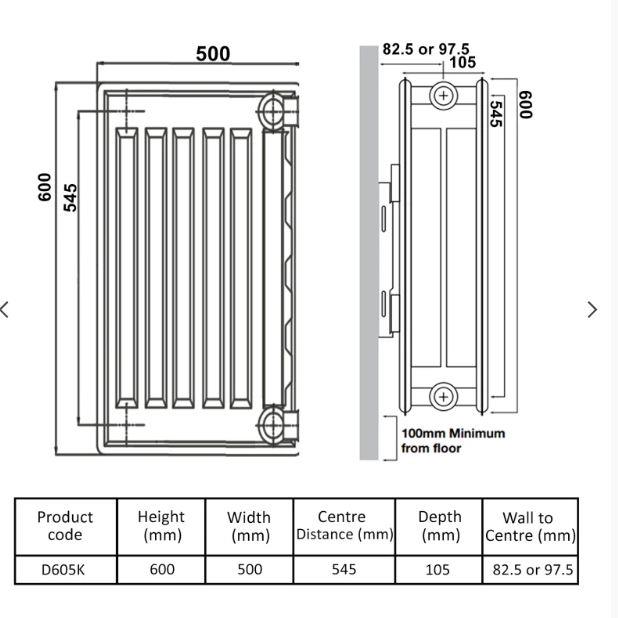 K-Rad Type 22 Radiator – H600mm × W500–2200mm White Double Panel Convector