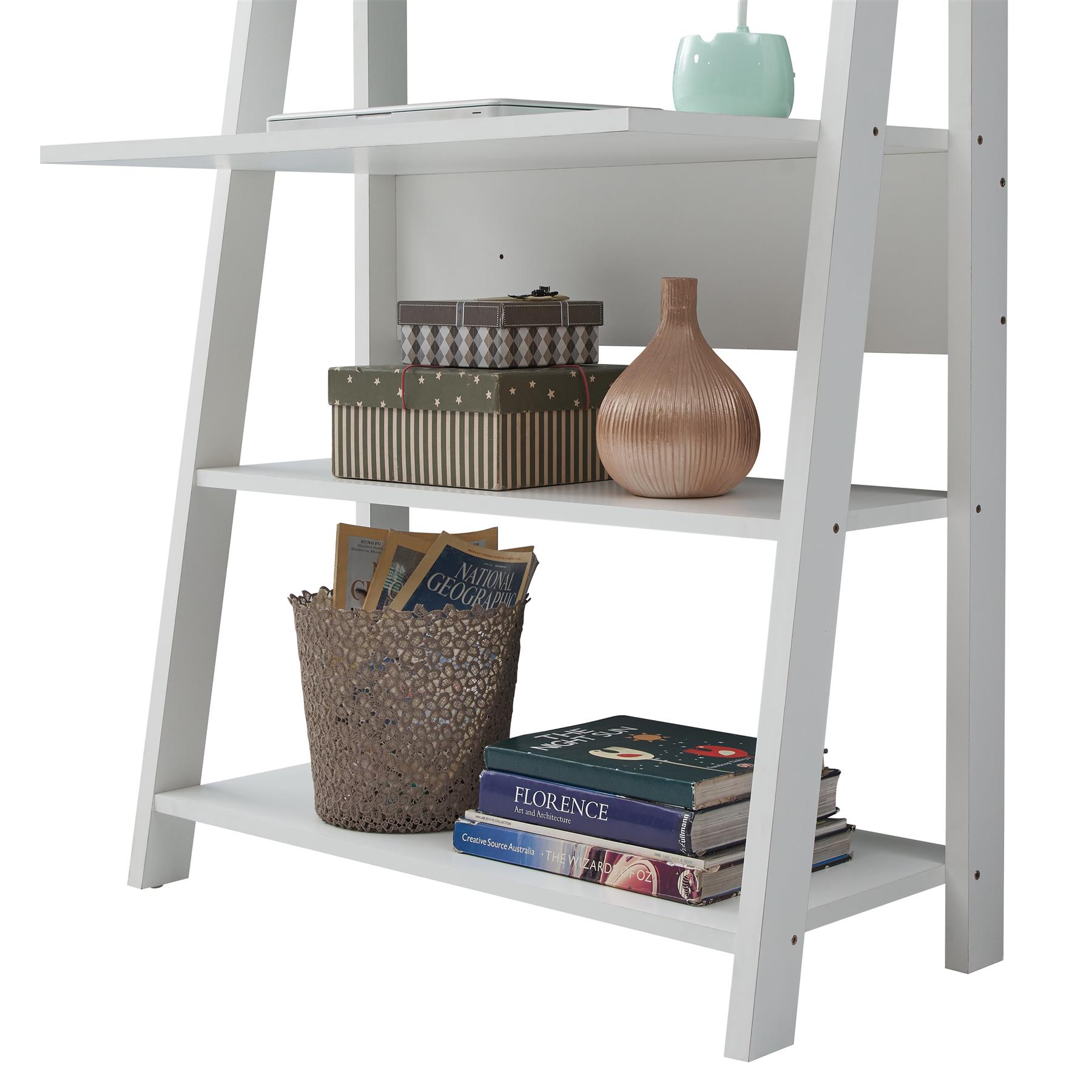 Ladder Storage Rack Bookcase Display Organiser White - Picture 14 of 15