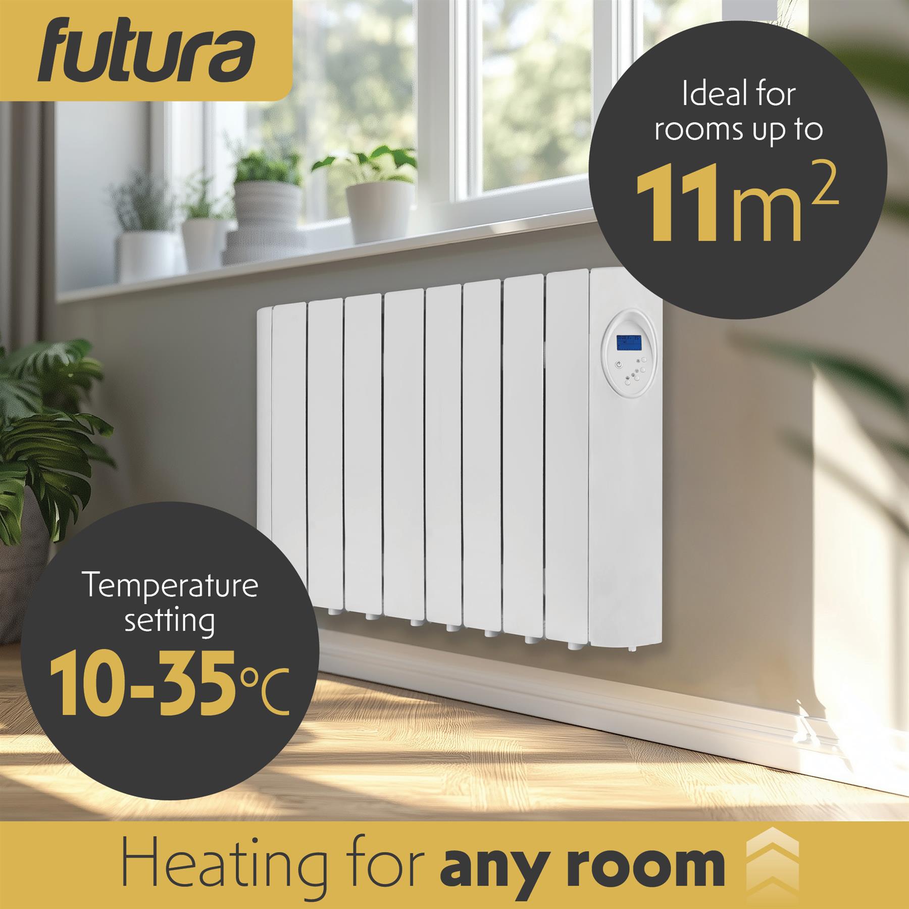Futura Oil Filled Radiator Electric Panel Heater Wall Mounted 24/7 Timer White - Produktbild 3