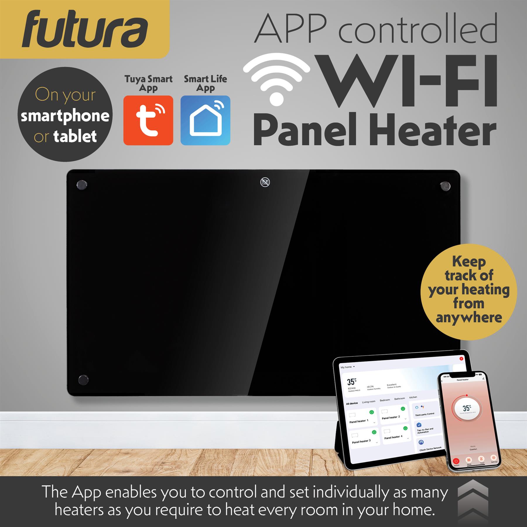 WIFI Electric Panel Heater Wall Mounted or Portable Heater Timer & Thermostat - Picture 39 of 55