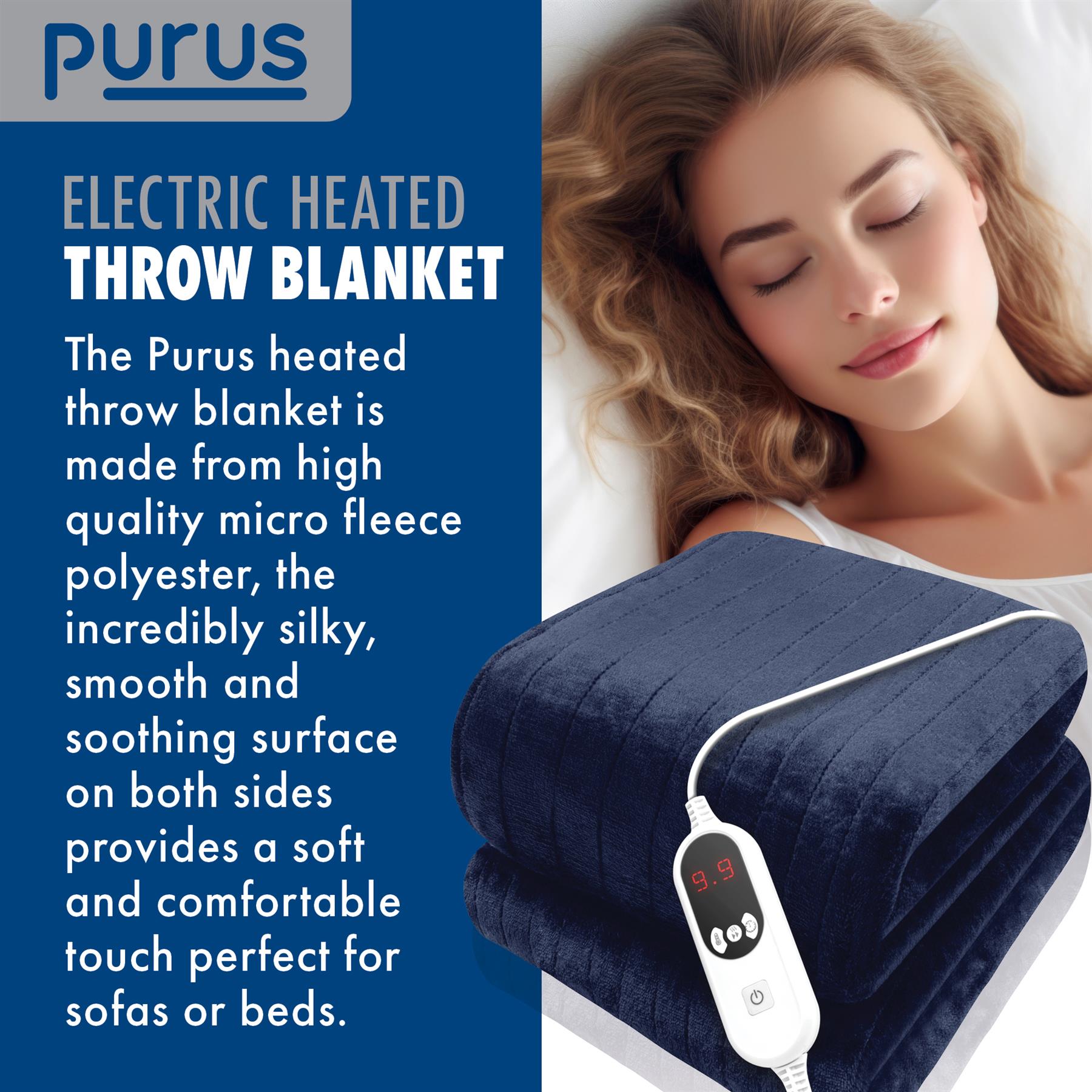 Purus Luxury Electric Heated Throw Blanket Bed Sofa Timer Double Soft Fleece - Picture 19 of 54